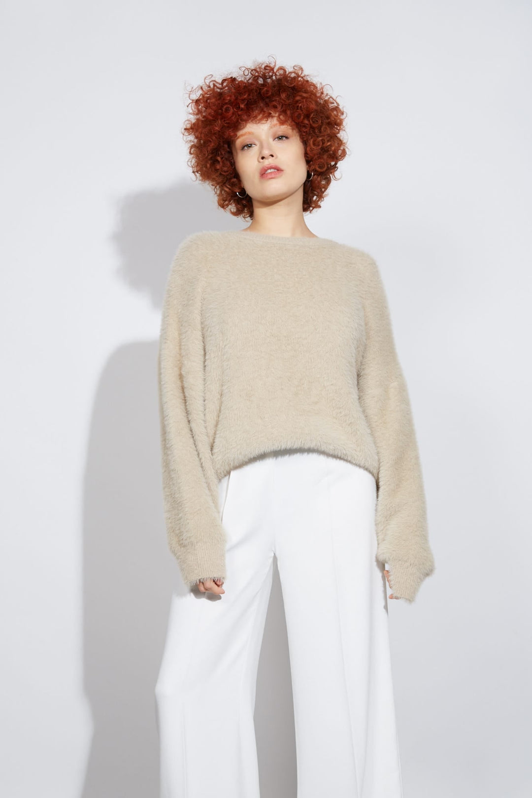 Sweater Beige Efecto Pelo