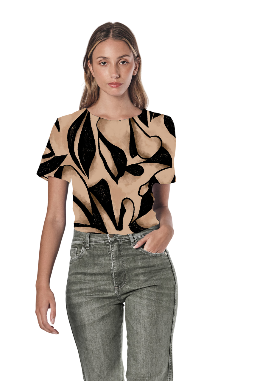 Remera Crop Print Seron camel